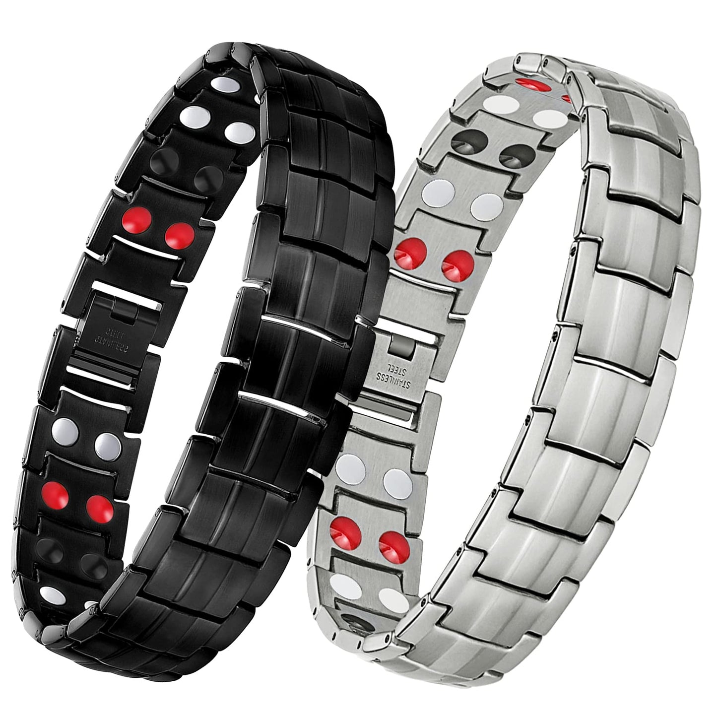 Feraco Magnetic Bracelets for Men Pain Relief Titanium Steel Double Row Strong Magnets Bracelet with Unique Blue Line, Adjustable Bracelet (Pack of 2)