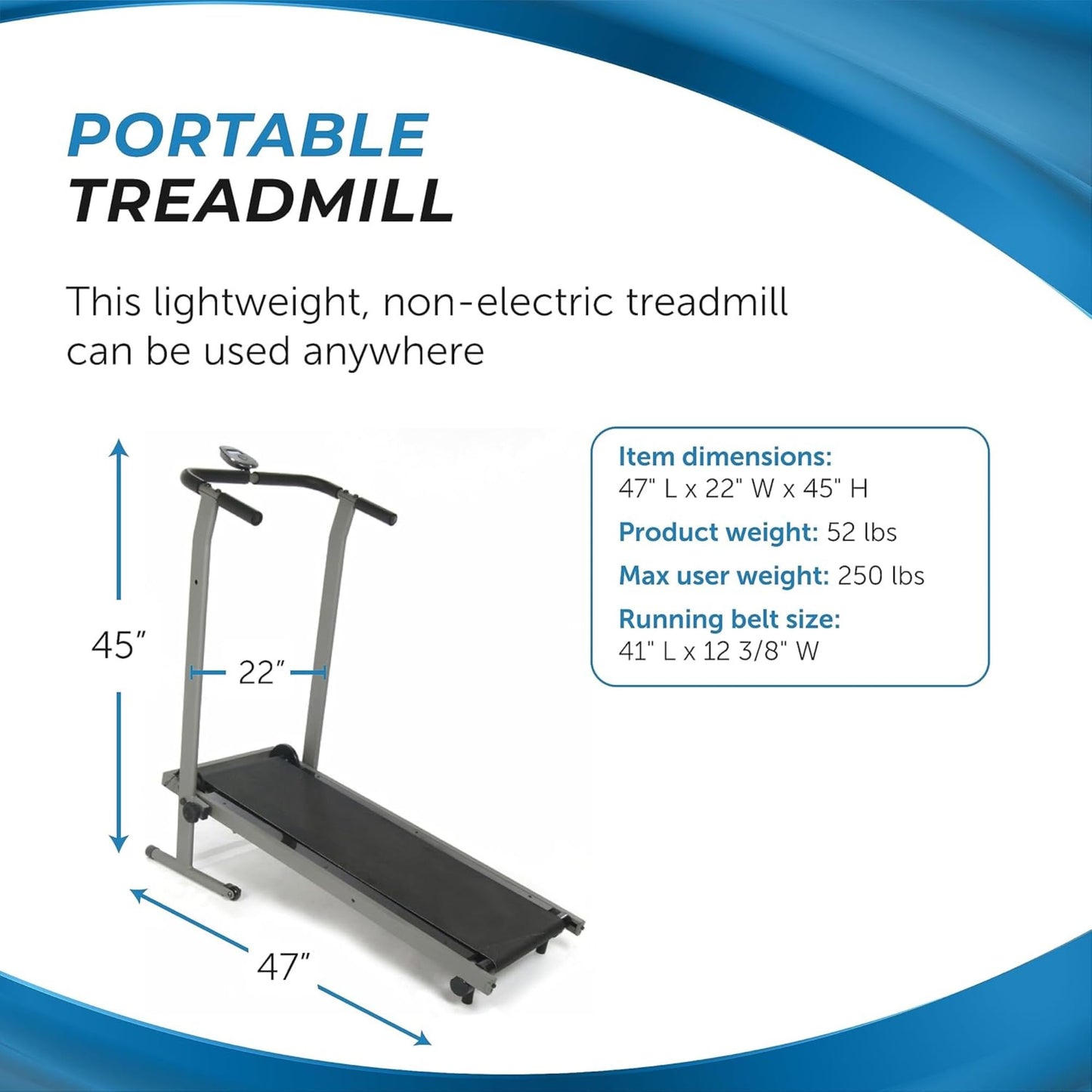Stamina Inmotion T900 Manual Treadmill - Foldable Fitness Treadmill with Smart Workout App - Non-Motorized Treadmill for Home Workout - Up to 225 lbs Weight Capacity