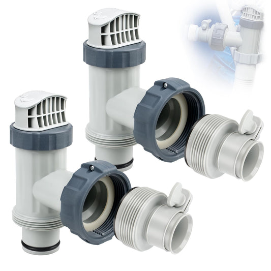 Above Ground Plunger Valves with Pool Hose Adapter B for Intex Above Ground Pool & Pump, Pool Parts and Accessories On/Off Plunger Valve Replacement & 25009 Hose Conversion Adapter 1 1/4 to 1 1/2