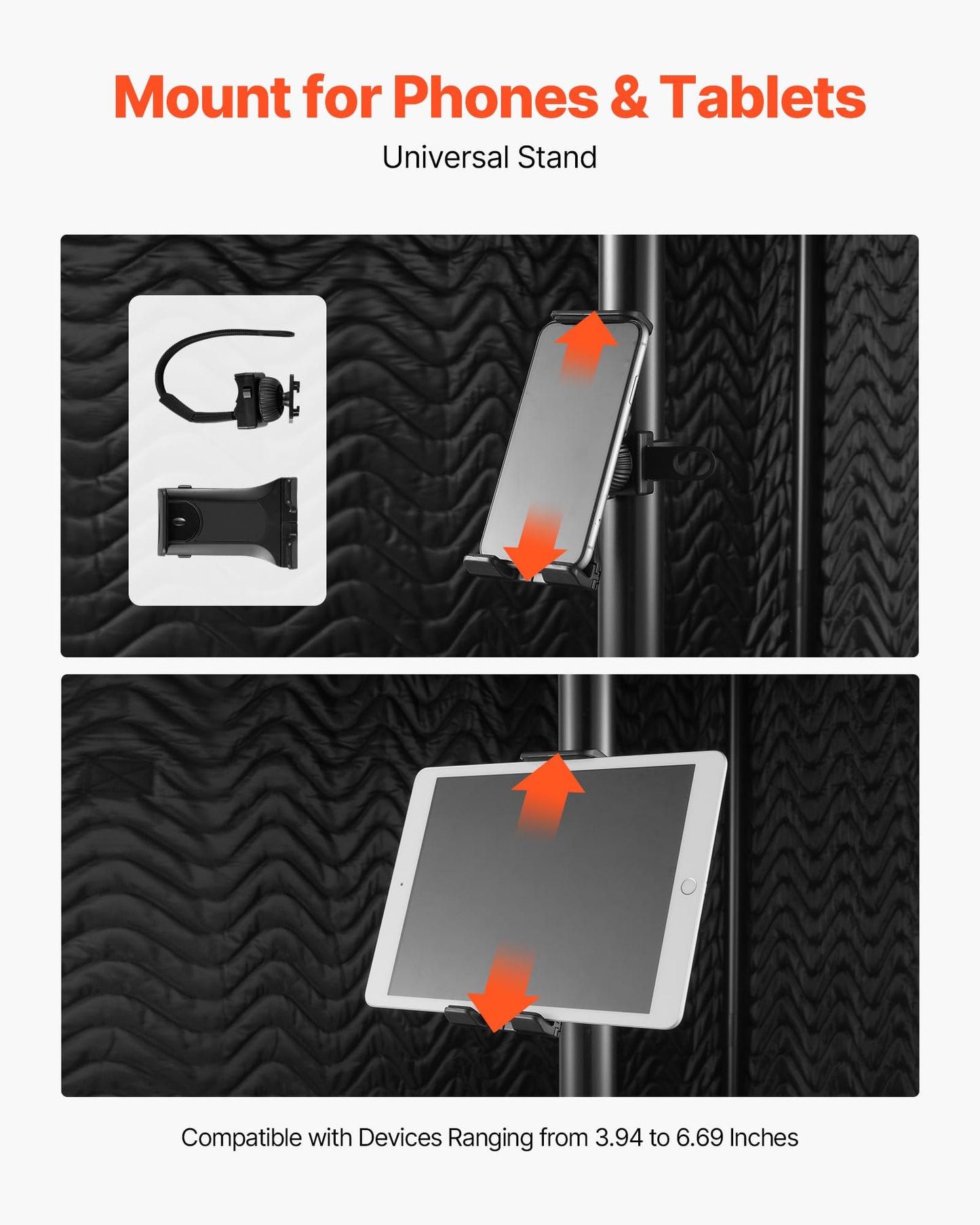 VEVOR Portable Vocal Booth, 6.56 ft Height, Pro-Grade Recording Studio with Travel Bag, Mobile Tablet Stand, Thickened Soundproofing, Sound Isolation Booth for Echo-Free Vocals, Podcasts, Voiceovers