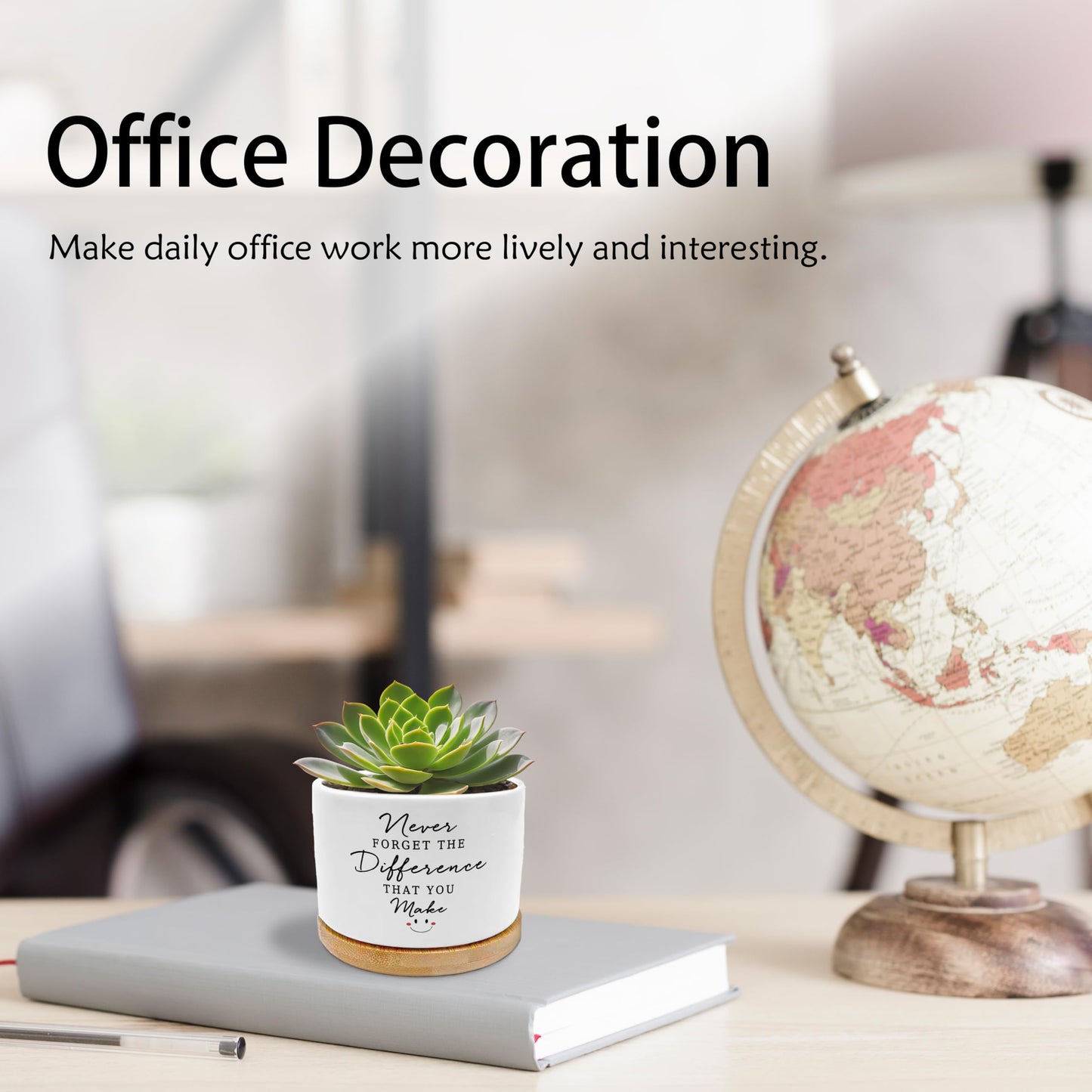 EVIHCG Thank You Gifts for Coworker Teacher Nurse Mentor Planter Pots, Never Forget the Difference You Make Ceramic Succulent Plant Flower Planters for Home Office Desk Table Shelf(No Plants)