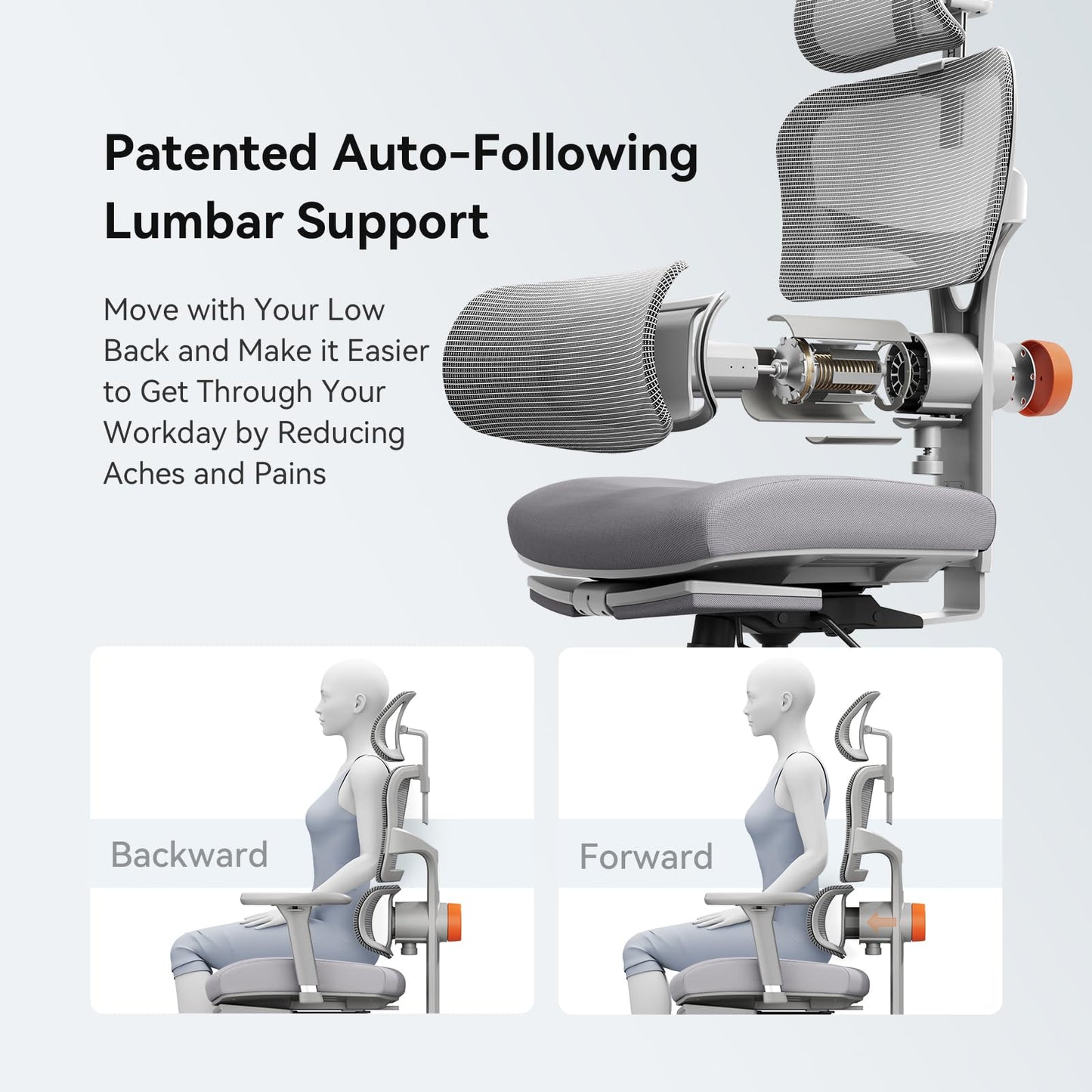 Newtral Office Chair Ergonomic - Home Office Desk Chair, Big and Tall Office Chair, Auto-Following Lumbar Support for Back Pain, Adjustable Seat Depth and Height (with Footrest + Laptop Tray, Gray)