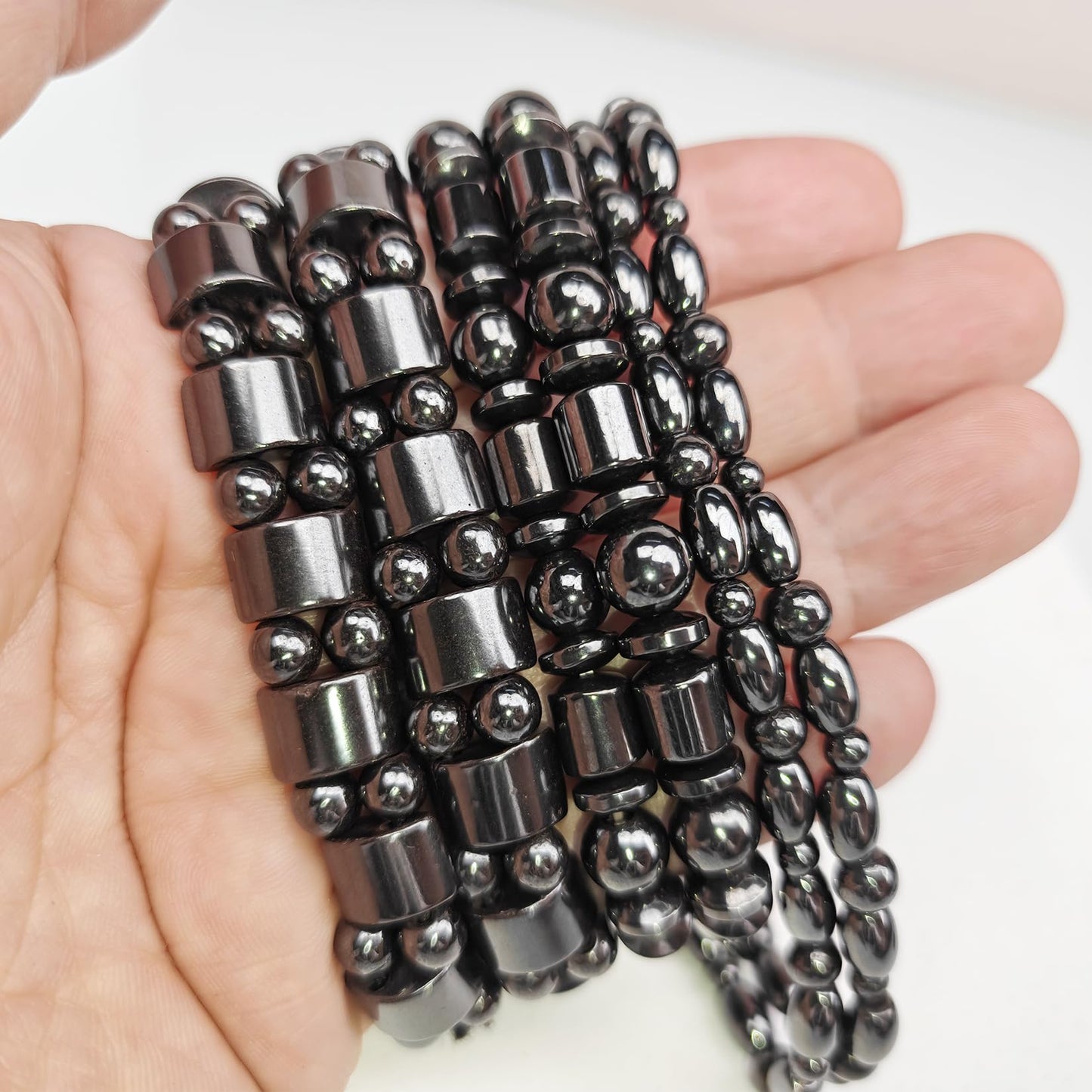 VIKI LYNN 2 Sets of Hematite Metal Megnetic Therapy Bracelets+2 Pcs of Magnetic Anklets Good for Health