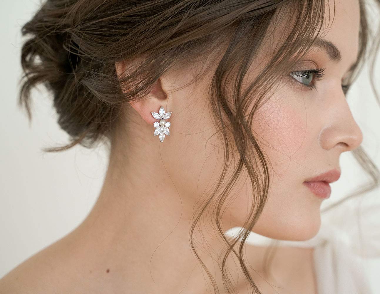 SWEETV Marquise Cubic Zirconia Wedding Bridal Stud Earrings for Brides Bridesmaids, Rose Gold Plated Crystal Pearl Rhinestone Stud Earrings for Women Prom Party Jewelry Gifts