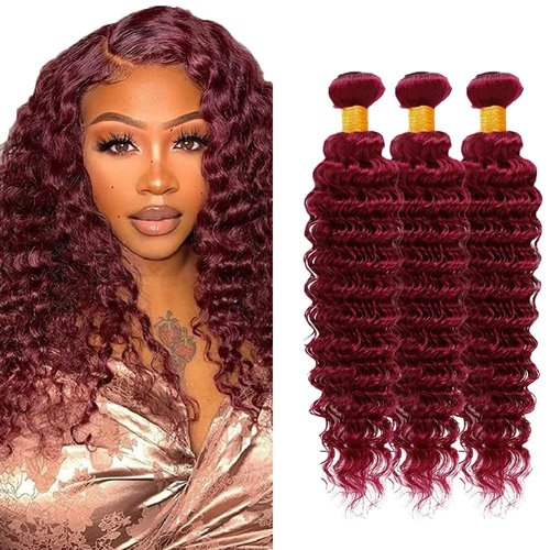 Giginger Bundles Human Hair Burgundy 99J Deep Wave Human Hair Bundles 16 18 20 inch Wine Red Unprocessed Quick Weave Soft Sewn In Hair Extensions for Black Women