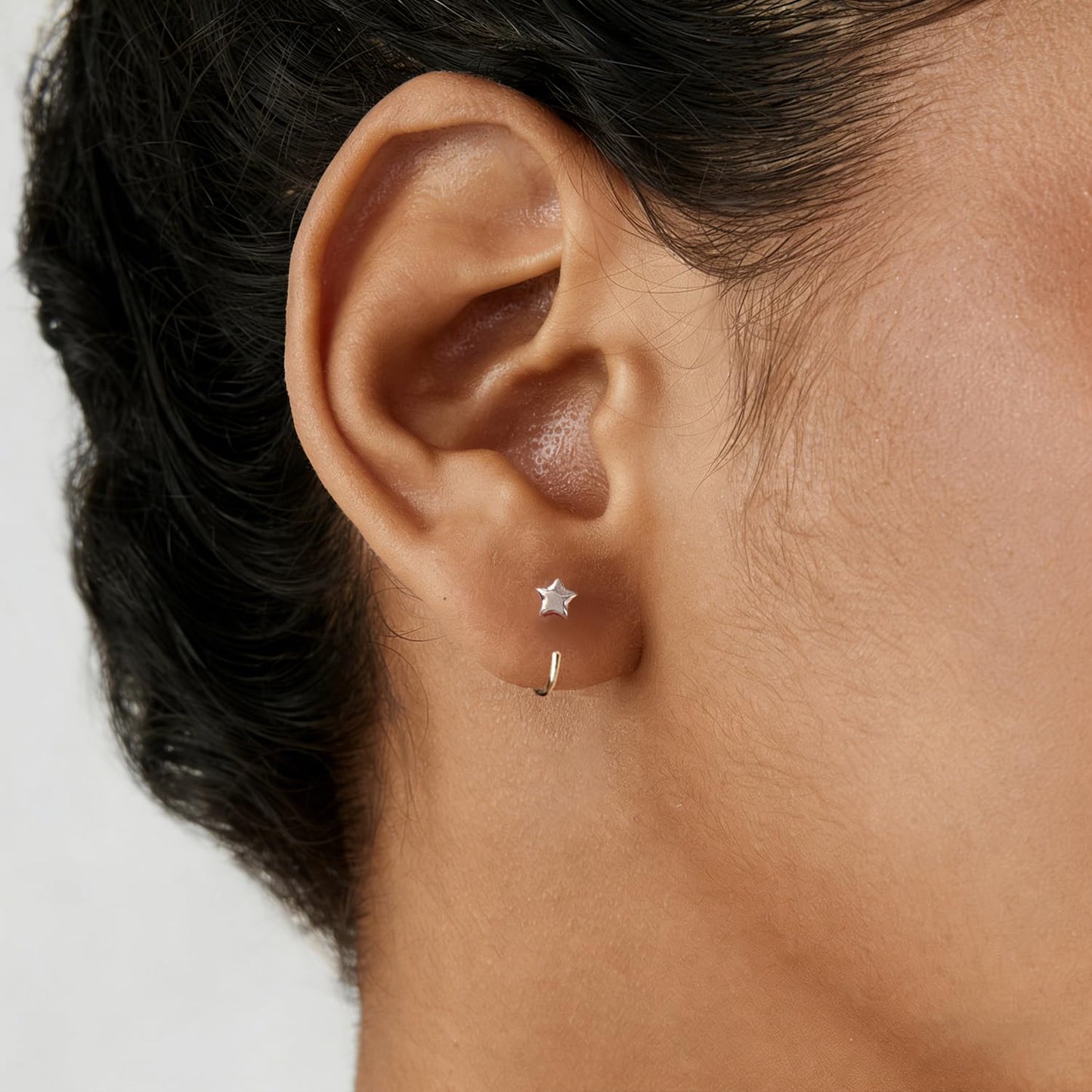 BISAER 925 Sterling Silver Heart Star Small Hoop Earrings, Hypoallergenic Backless Earrings Cartilage Earrings for Women, Dainty Sleeper Earrings with No Back Half Hoop Earrings Jewelry Gift for Her