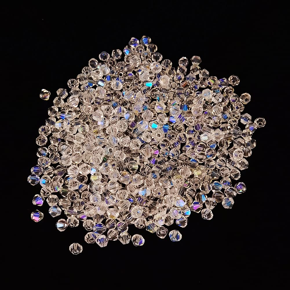 INSPIRELLE 1000 Pieces Crystal Glass Beads AB Finish Assorted Sizes and Shapes Bulk Faceted Beads for Jewelry Bracelet Making