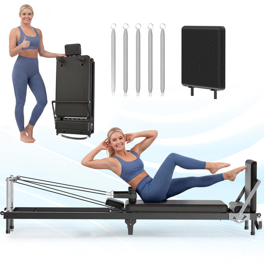 AddWin Pilates Reformer, 91'' Foldable Reformer Pilates Machine, Pilates Equipment for Home Women Use Gym Workout & Advanced and Beginners Users, with Dual Resistance- Springs and Cords