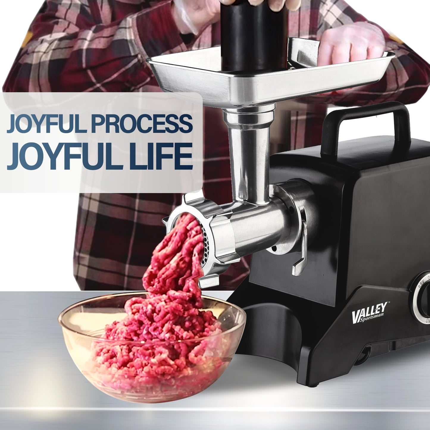 Valley Sportsman Electric Meat Grinder - Meat Grinder Machine with Stainless Steel Blades and 3 Grinding Plates, Heavy Duty Meat Mincer, Sausage Stuffer Maker for Home Use, Black