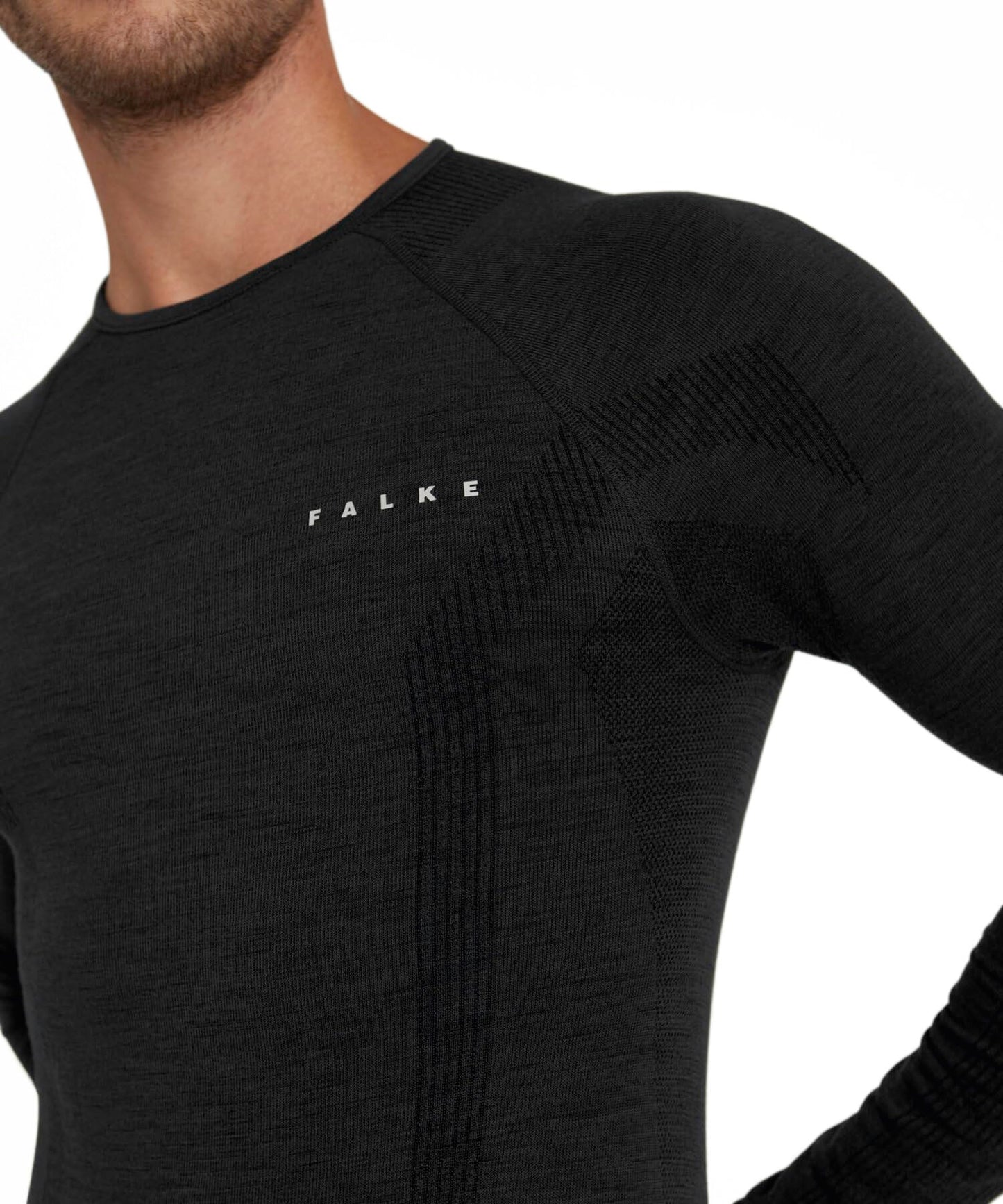 FALKE Men's Wool Tech Base Layer Top, Black, S