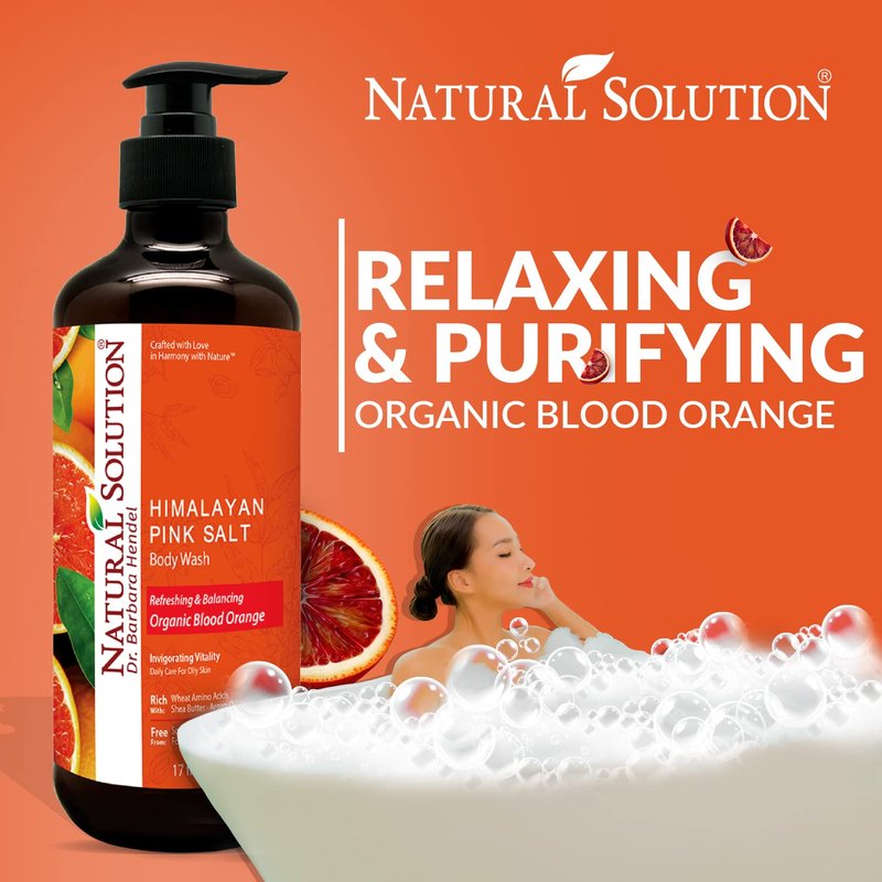 Natural Solution Body Wash, Formulated with Organic Blood Orange Extracts with Himalayan Pink Salt, Revitalizes & Refreshing Your Skin, 17 fl oz/Each – Pack of 3