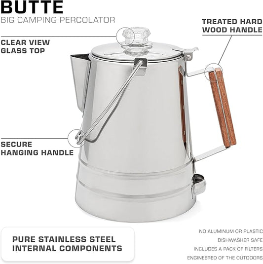 COLETTI Butte Coffee Percolator Camping — Percolator Coffee Pot, NO Aluminum or Plastic [14 Cup]