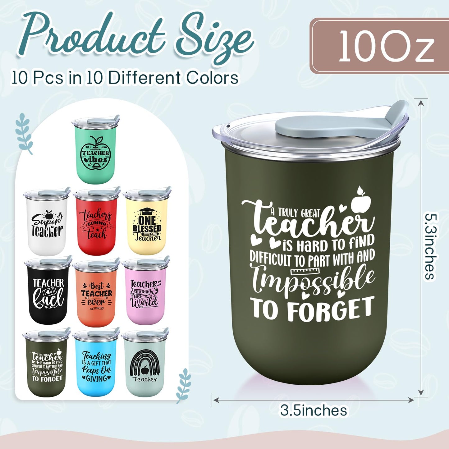 LemonRoad 10 Pcs Teacher Appreciation Gifts Coffee Mugs Bulk 10 oz Teachers Stainless Steel Tumblers Thank You Cups with Lids for Women Men End of The Year Gifts (Super Teacher,Morandi Color)
