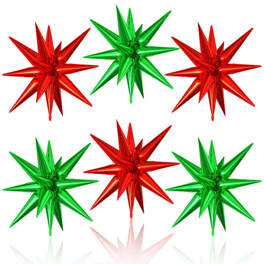 6PCS Star Balloons, 22 Inch Large Green Red Star Balloon Foil Balloons Christmas Party Balloon for Birthday Christmas Graduation Wedding Anniversary Party Backdrops Decorations