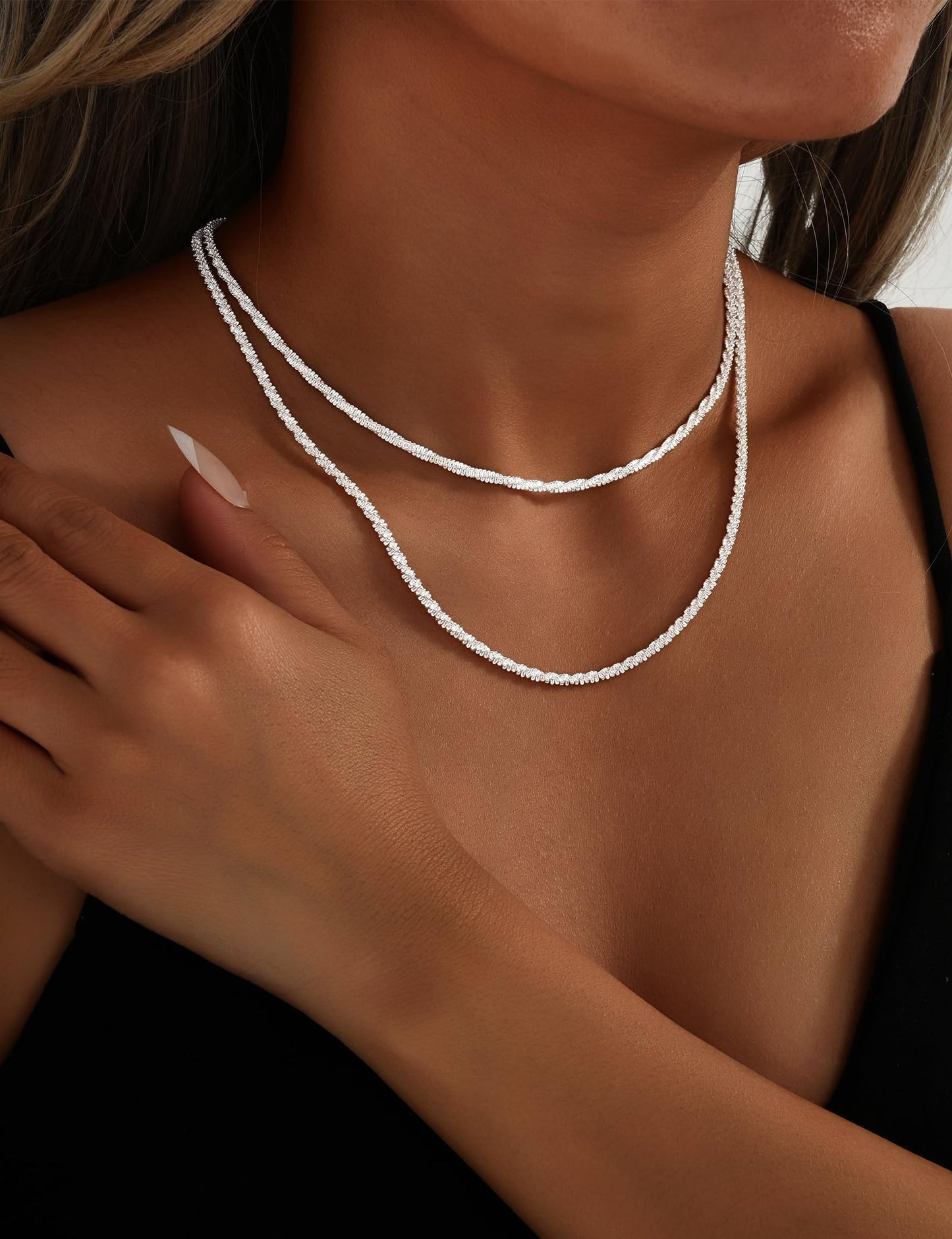 YEEZII Layered Gold Necklaces for Women Trendy, 3 Pcs 14K Gold Plated Choker Paperclip Box Chain Necklace, Stackable Women's Gold Pendant Necklaces Jewelry Set (Silver-B)