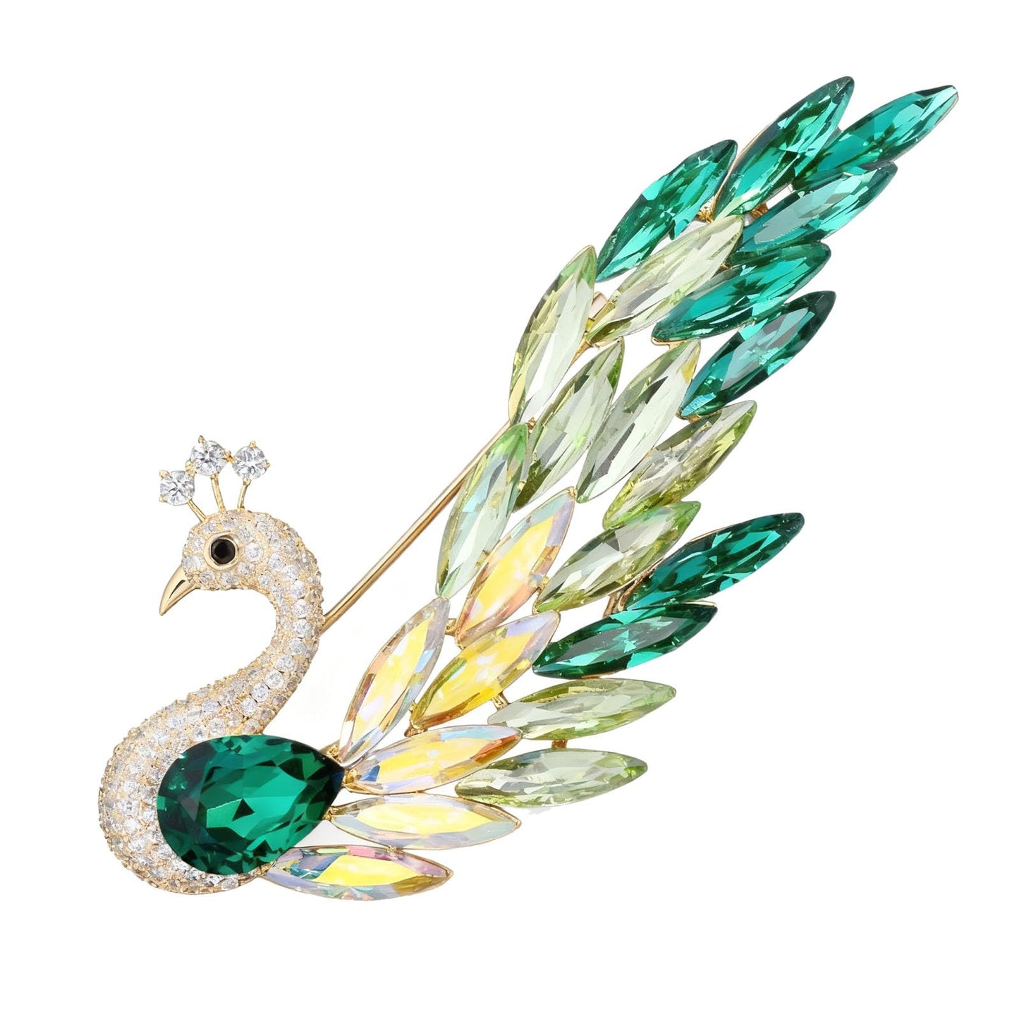 Vbvbip Exquisite Green Peacock Rhinestone and Crystal Brooch, Vintage Style Lapel Pin for Wedding and Fashion Jewelry, Ideal Brooches and Pins for Women