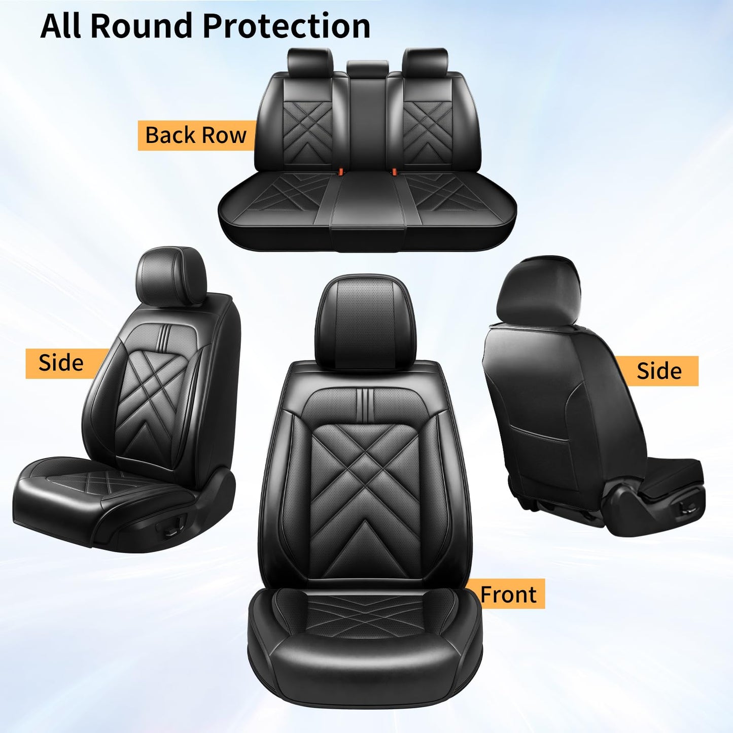 YOGLOD RAV4 Car Seat Covers Custom Fit for Toyota RAV4 2013-2025 2026, Full Coverage Leather Waterproof Breathable Seat Covers Full Set, Automotive Seat Protectors, Airbag Compatible(5 Seats, Black)