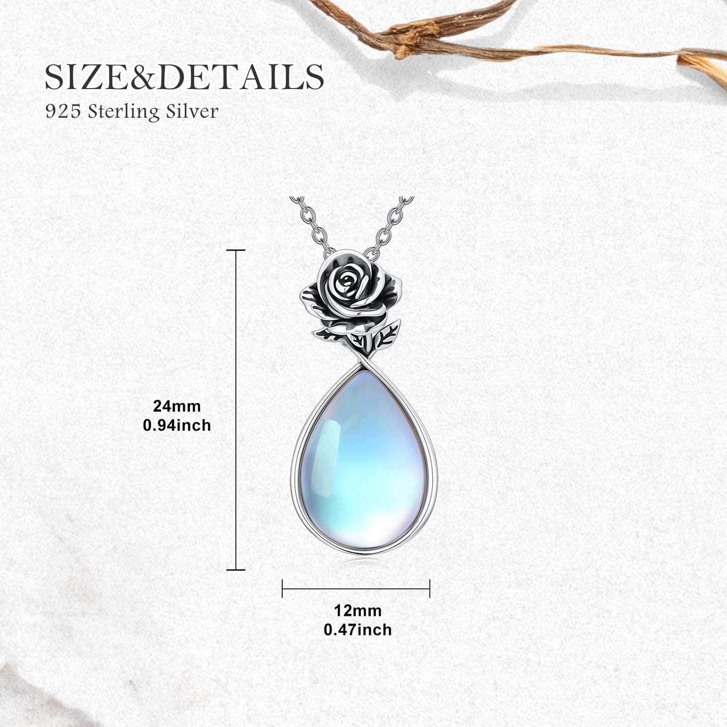 OUTANG Moonstone Necklace for Women 925 Sterling Silver Moonstone Rose Flower Pendant Ladies Floral Jewelry Gifts