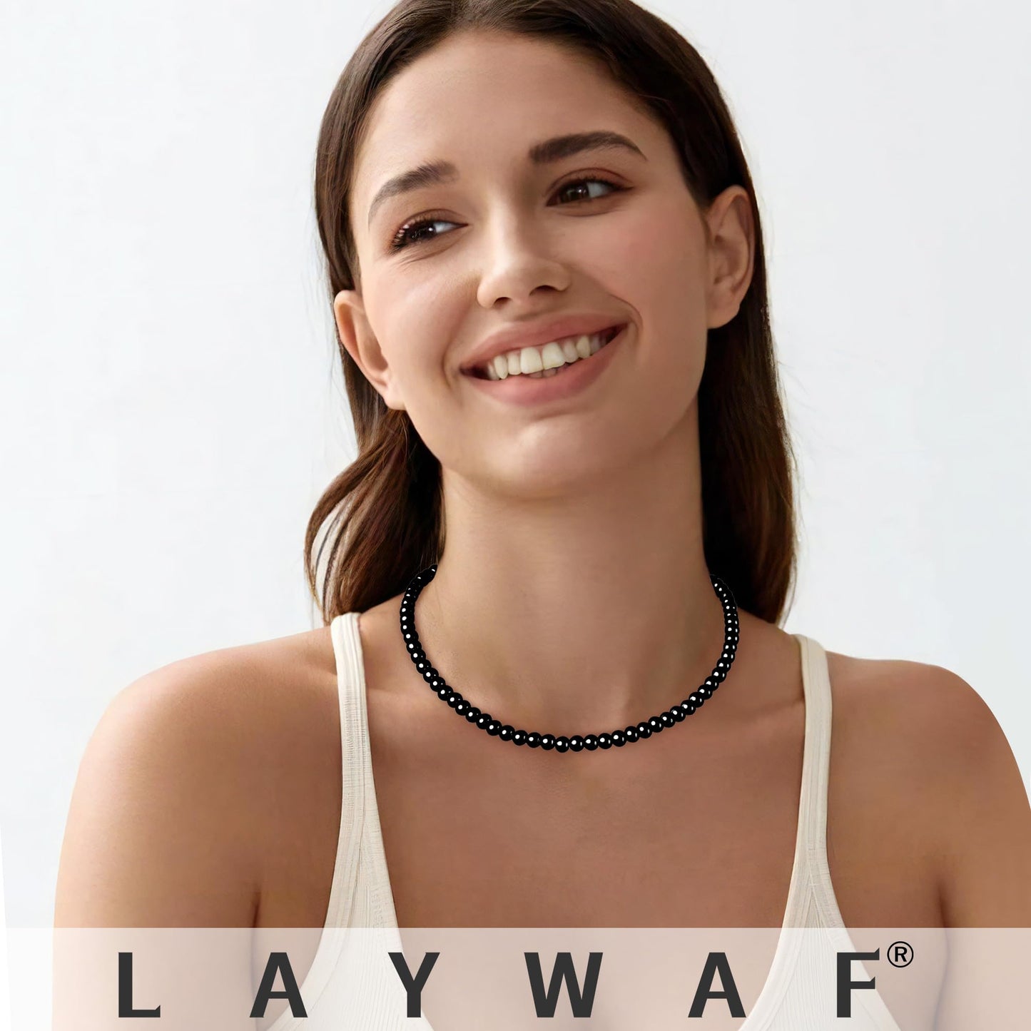 LAYWAF Black Imitation Pearl Necklace for Women, Fake Pearl Choker Necklace, 6MM Beaded Necklace, Simple Faux Pearl Accessories Costume Jewelry