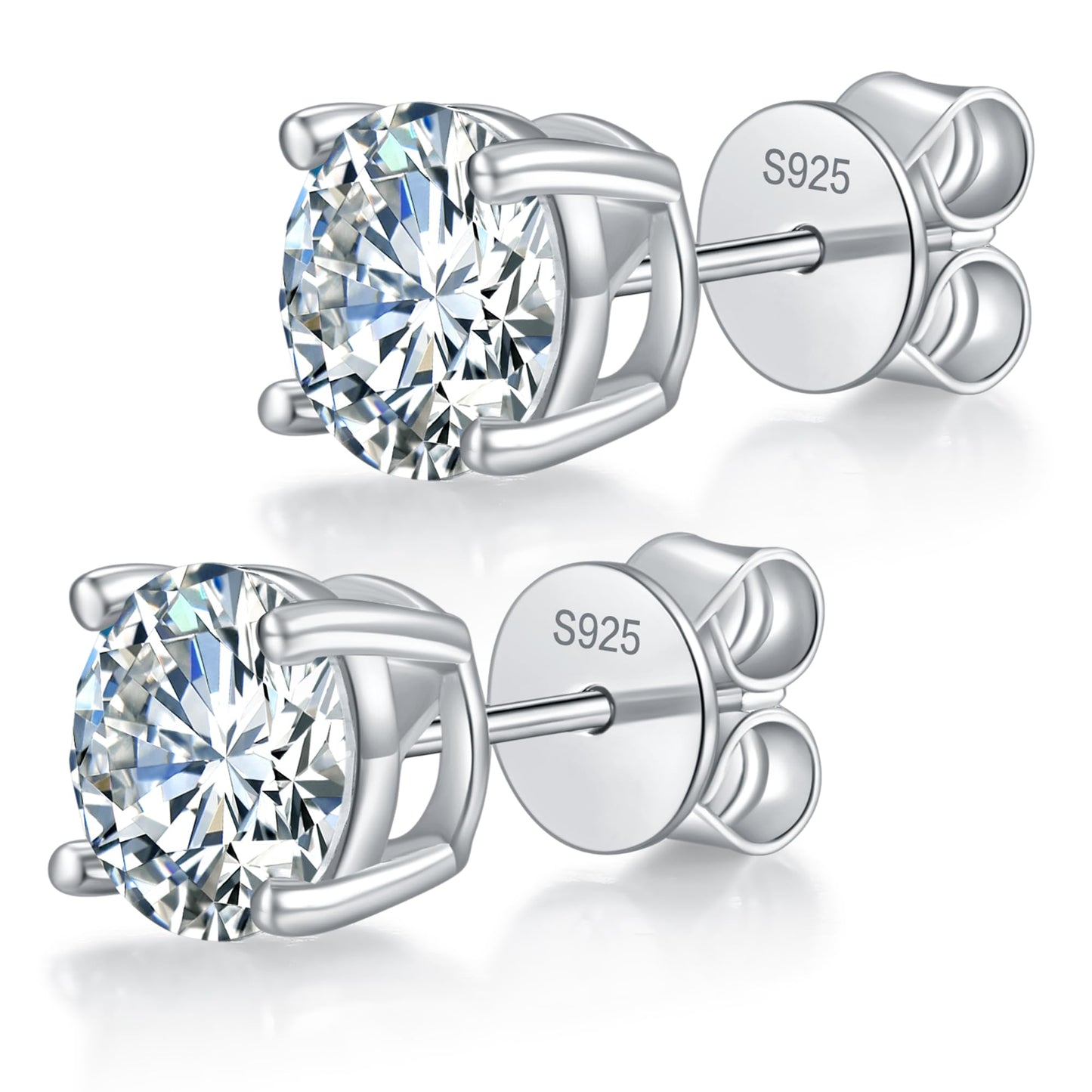Nousali Moissanite Stud Earrings, 2 Carat Round Cut D Color VVS1 Clarity Lab Created Moissanite Earrings Studs 18K White Gold Plated 925 Sterling Silver Jewelry Engagement Gifts for Women Men