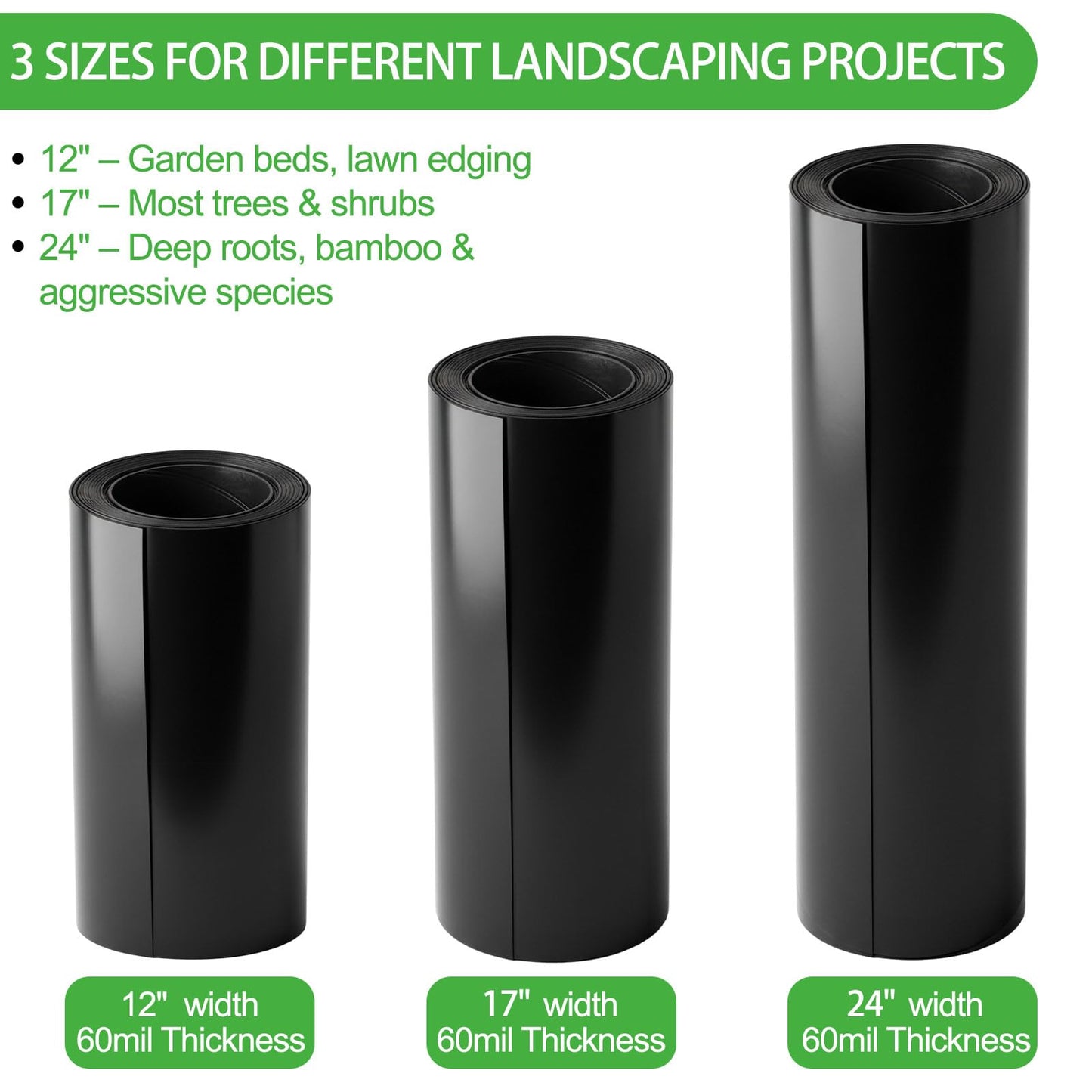 Convivium Tree Root Barrier Roll, 60mil Recycled HDPE Root & Bamboo Barrier for Landscaping, Heavy-Duty Root Blocker for Sidewalks, Driveways & Garden Edging (17in x 50ft x 60mil)