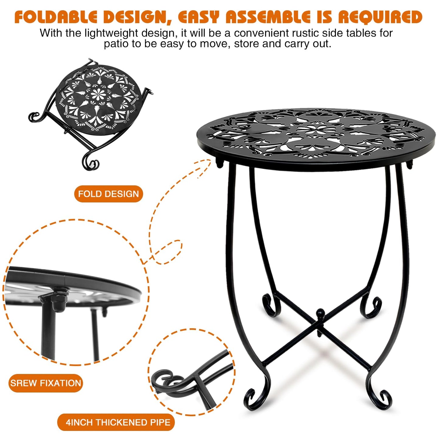 Patio Side Table, Weather Resistant Metal Side Table, Small Round Outdoor End Table Accent Side Table for Patio Yard Porch Balcony Garden Bedside Plant Stand Indoor Outdoor (H 17Inch) (1)