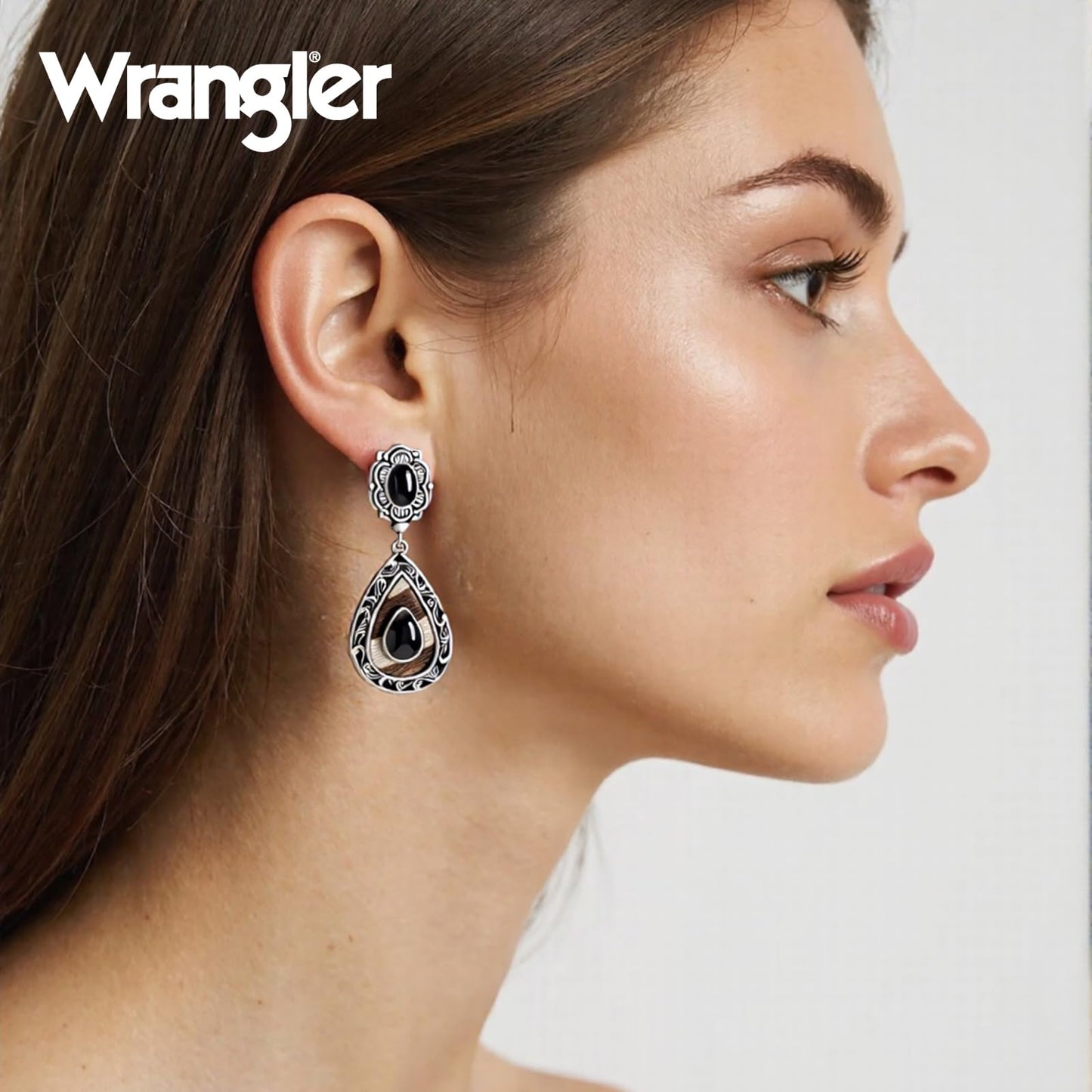Wrangler Western TearDrop Dangle Earrings for Women Country Statement Genuine Horsehair Turquoise Vintage Cowgirl Cowboy Jewelry (Silver-Black)