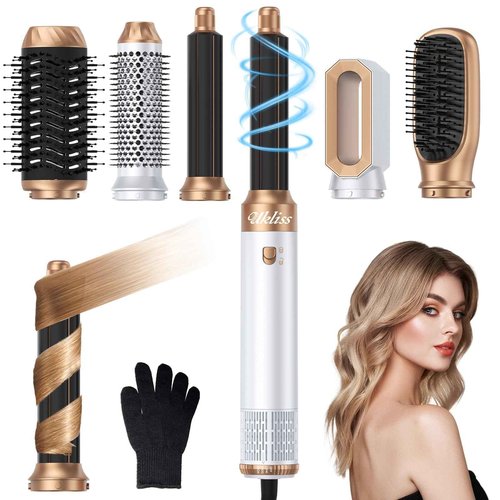 Ukliss 6 in 1 Blow Dryer Brush & Air Styler – Ionic Hair Dryer Brush for Straight/Curly/Thick Hair, Auto Curler, Magic Styler for Fast Drying, Frizz-Free, Salon & Travel Use (ALCI Plug) (White)