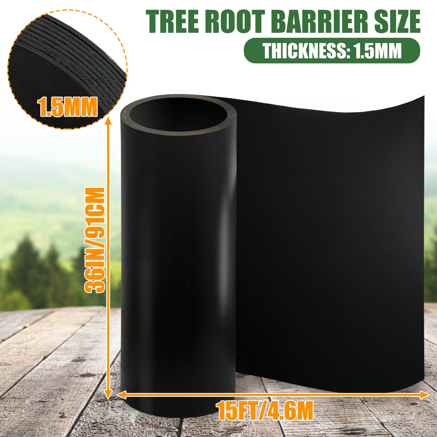 Joewuzun Tree Root Barrier 36in x 15ft x 60mil Tree Root Barrier Heavy Duty Bamboo Barrier Protects Sidewalks Roads and Driveways