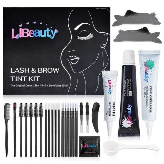 Libeauty Lash Tint Kit with Reusable Dolphin Eye Mask, Eyebrow Tint Kit Black, Large Capacity Eyelash Tint for Salon and Home,15ML