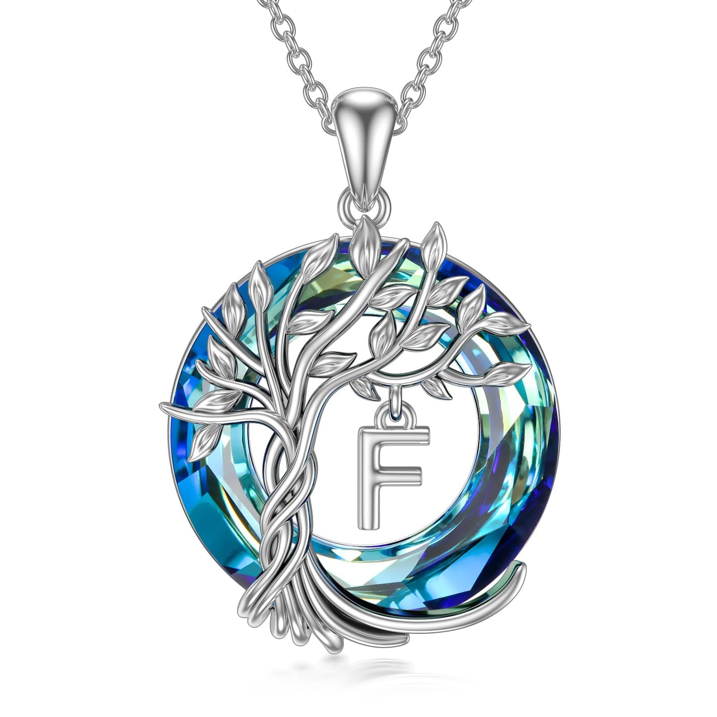 TOUPOP Tree of Life Initial Necklace Gifts for Women Sterling Silver Initial F Letter Jewelry Irish Crystal Pendant Birthday Gifts for Women Her Mom Wife Daughter