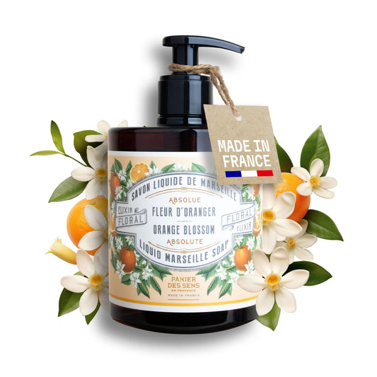 Panier des Sens Orange Blossom Hand Soap - Premium Liquid Soap for Kitchen and Bathroom – French Savon de Marseille, Natural Hand Wash (97% Ingredients), Gentle & Moisturizing, 16.9 fl oz