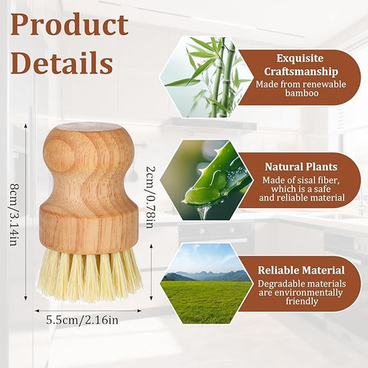 20 Packs Bamboo Dish Scrub Brush Wooden Dish Scrubber Set Eco-Friendly Natural Sisal Bristles Dishes Brush for Kitchen Cleaning Pots, Pans, Bottles, Sink, Vegetables