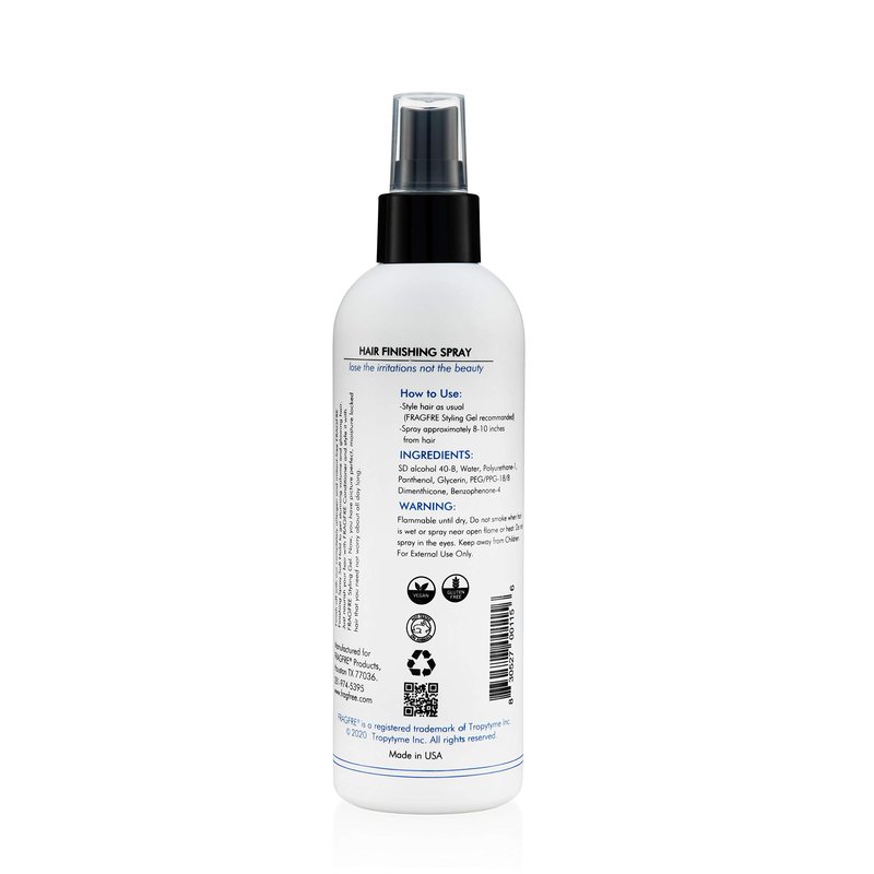 FRAGFRE Hair Finishing Spray 8 oz - Fragrance Free Flexible Soft Hold for Sensitive Skin Hypoallergenic Denatured Alcohol Vegan