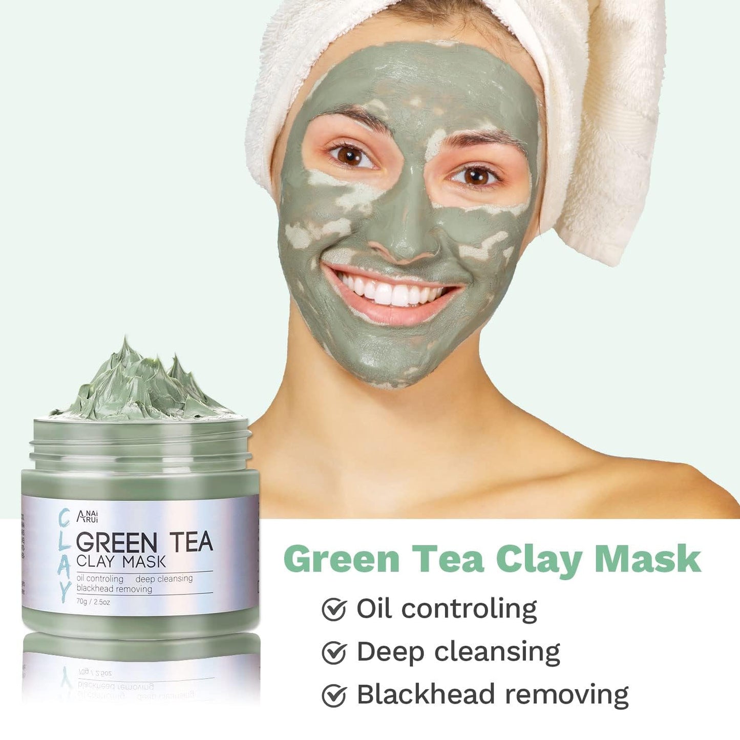ANAI RUI 3 Pcs Face Mask Set - Turmeric Clay Mask - Green Tea Face Mask - Dead Sea Mud Mask for Oily Skin, Blackheads & Pores -Spa Gift Set Self Care for Women Teens 2.5 oz Each