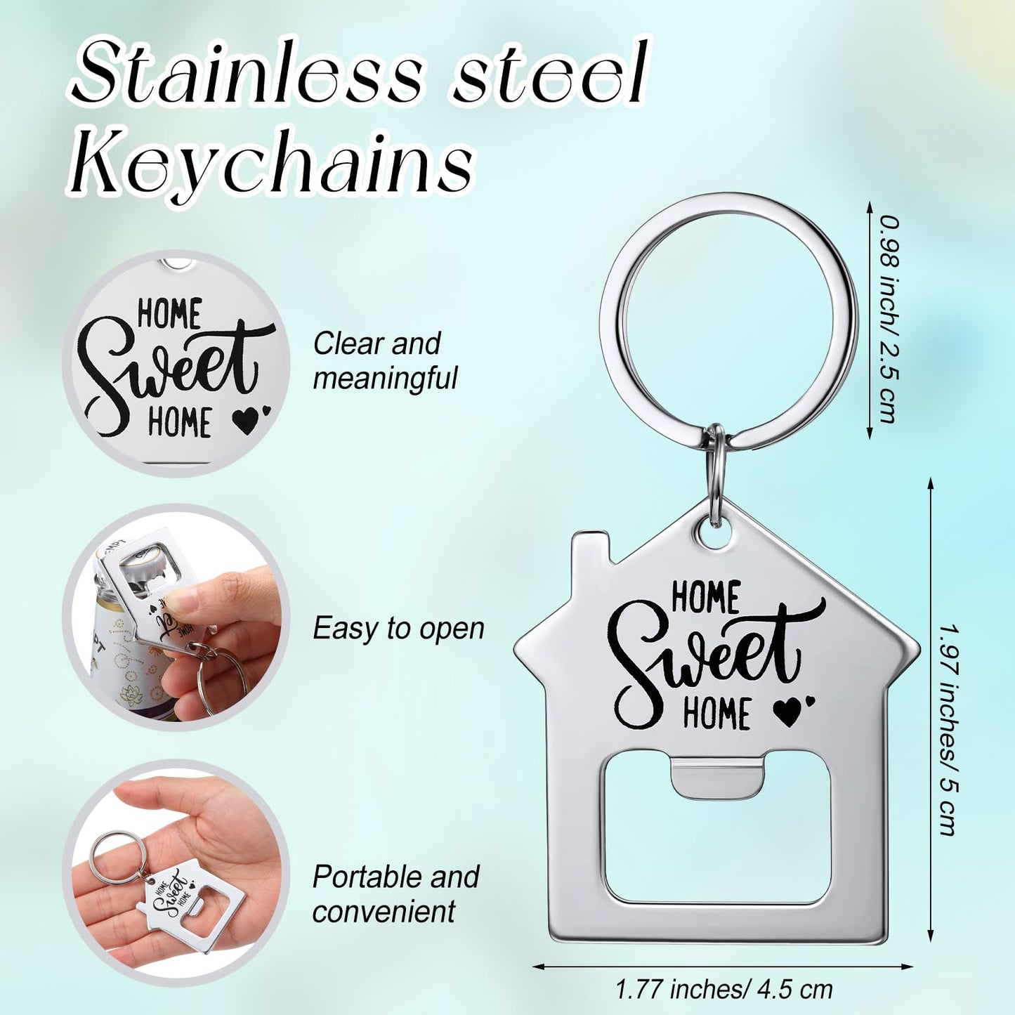 Jingmore 30 Pcs New Home Keychains Bulk Estate Agent Gifts Guests Bottle Opener House Keyrings Housekeeping Gift Housewarming Favors