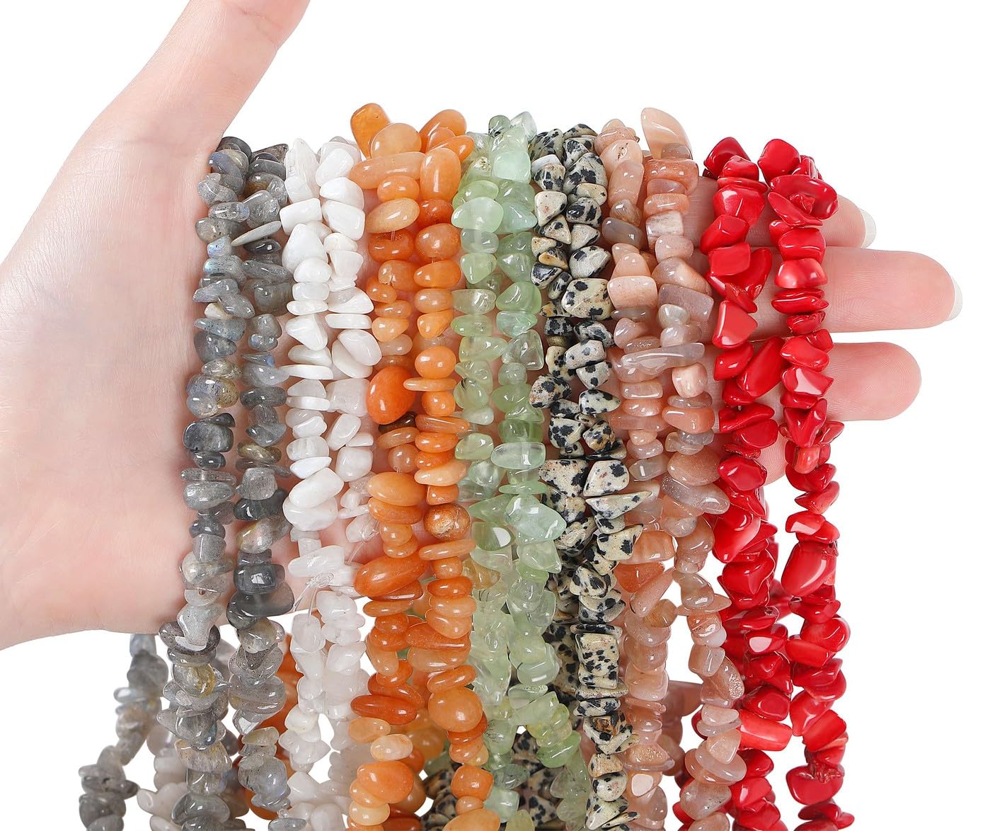 LAIDANLA Moonstone 400pcs Natural Chip Stone Beads 5-8mm Healing Crystal Irregular Gemstones Drilled DIY Loose Rocks Bead Crystal for Bracelet Earrings Necklace Jewelry Making Crafting