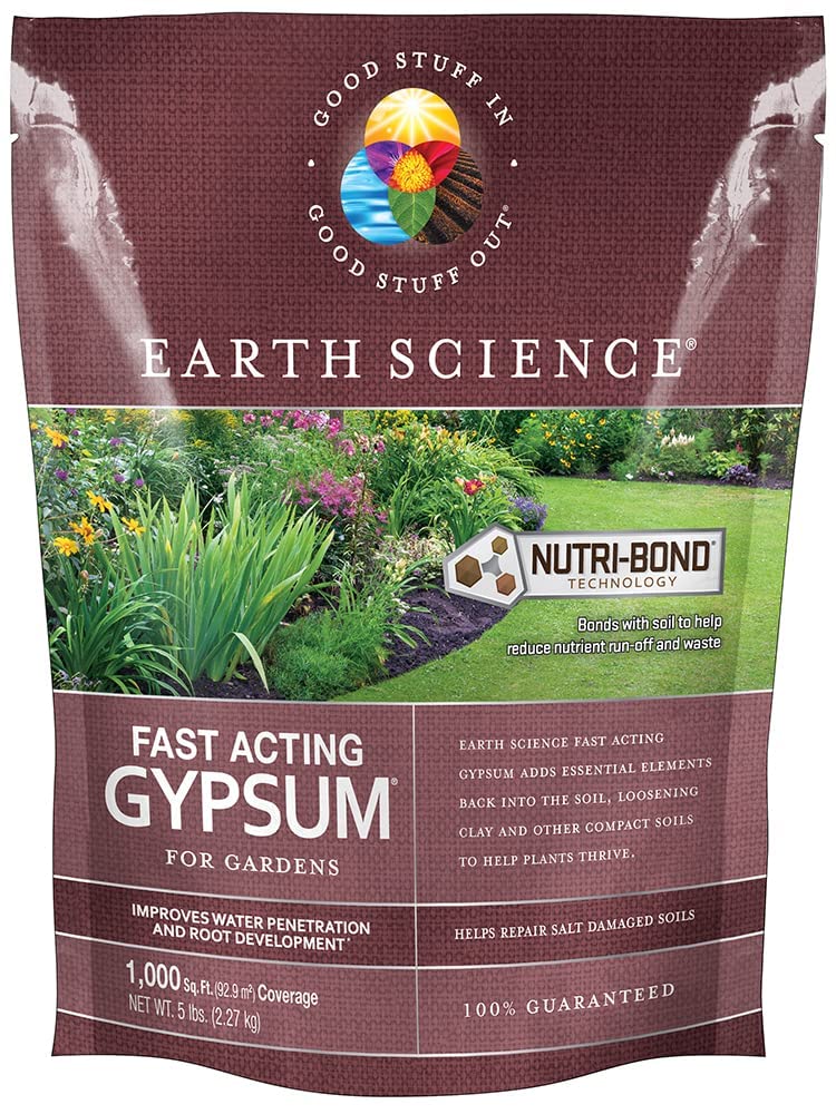 Earth Science Fast Acting Gypsum Granulesâ5 lbâ Soil Conditioner Adds Calcium, Repairs Salt Damage & Root Growth with Nutri-Bond Runoff Reduction Technology