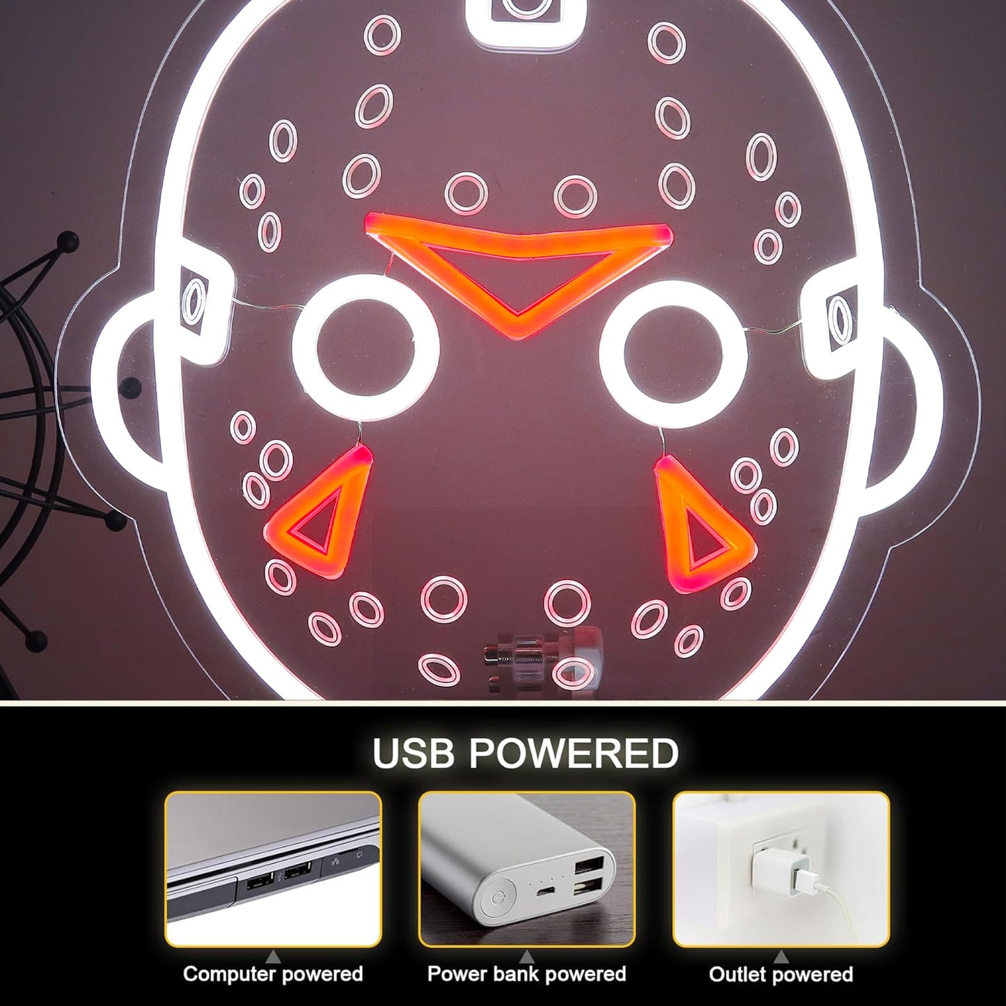 TOPQUALI Horror Movies Neon Signs For Wall Decor, Dimmable Friday The 13th Led Light Up Signs for Room Bar Man Cave Movie Night Party Halloween Decorations Gifts 12.2 * 12.5 inch