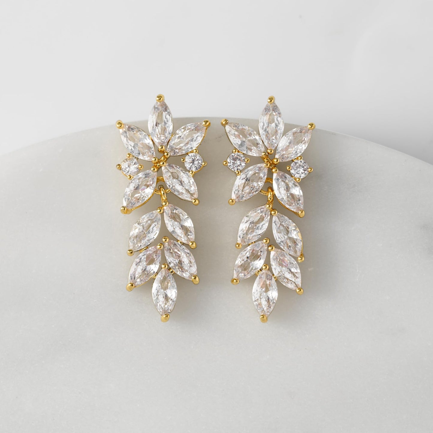 SWEETV Marquise Wedding Earrings for Brides, Bridal Bridesmaid Earrings for Wedding, Cubic Zirconia Dangle Drop Earrings for Women (Gold)
