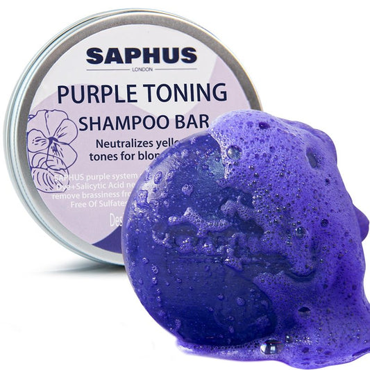 SAPHUS Sulfate Free Brass Toning Purple Shampoo Bar for Blonde, Bleached, Silver, or Brown Highlighted Hair, Travel Friendly, with Tin Container +Sponge