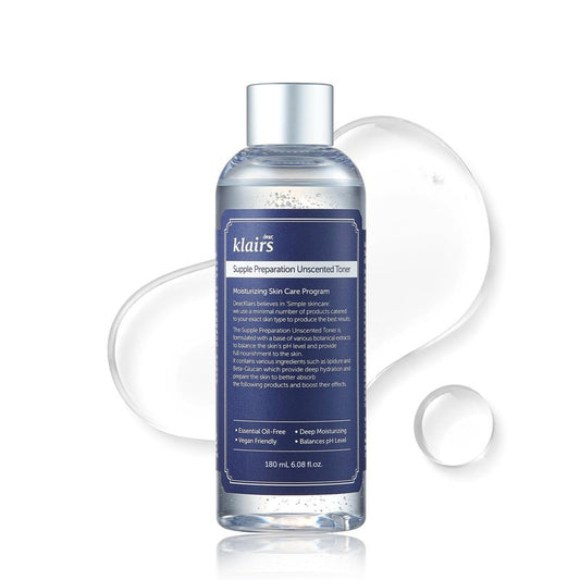 [KLAIRS] Supple Preparation Unscented Toner 6.08 fl oz, Hydrating, Fast Absorbing, Non-Irritating, Fragrance-free, K-beauty Routine