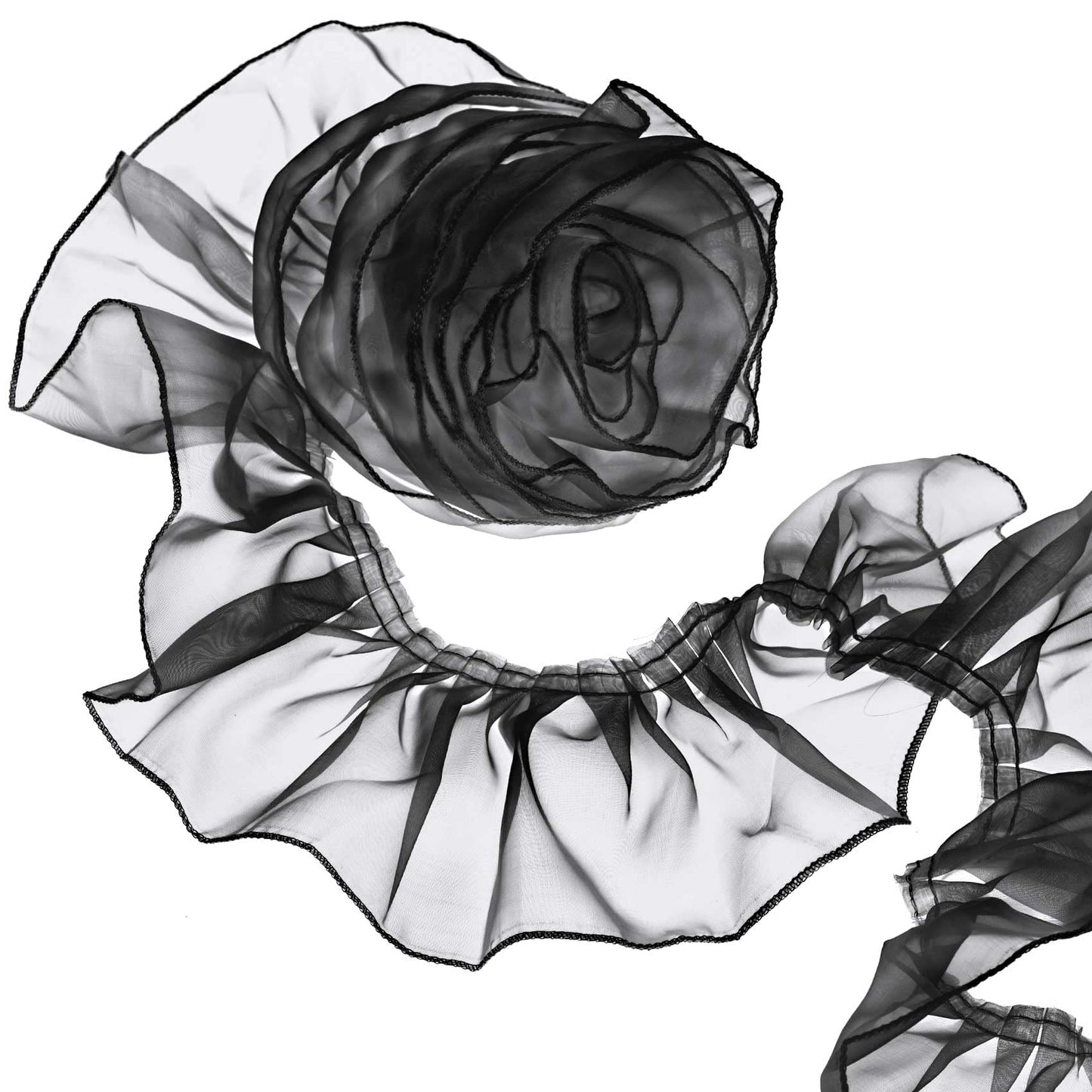 ANCIRS 3 Yards Organza Ruffled Pleated Lace Fabric Trim for Dress Collars Sleeves Halloween Costume Decoration Throw Pillow Decor Appliques Patches & Handmade DIY Sewing- Black