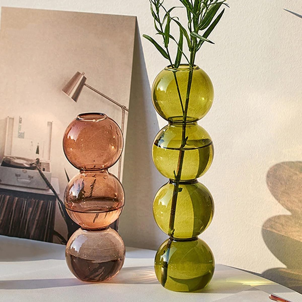 LKXHarleya Aesthetic Ball Aesthetic Decorative Vase, Glass Bubble Vases Ball Bud Vase for Centerpieces, Flower Arrangement, 2.36 x 8.66 Inch, Brown