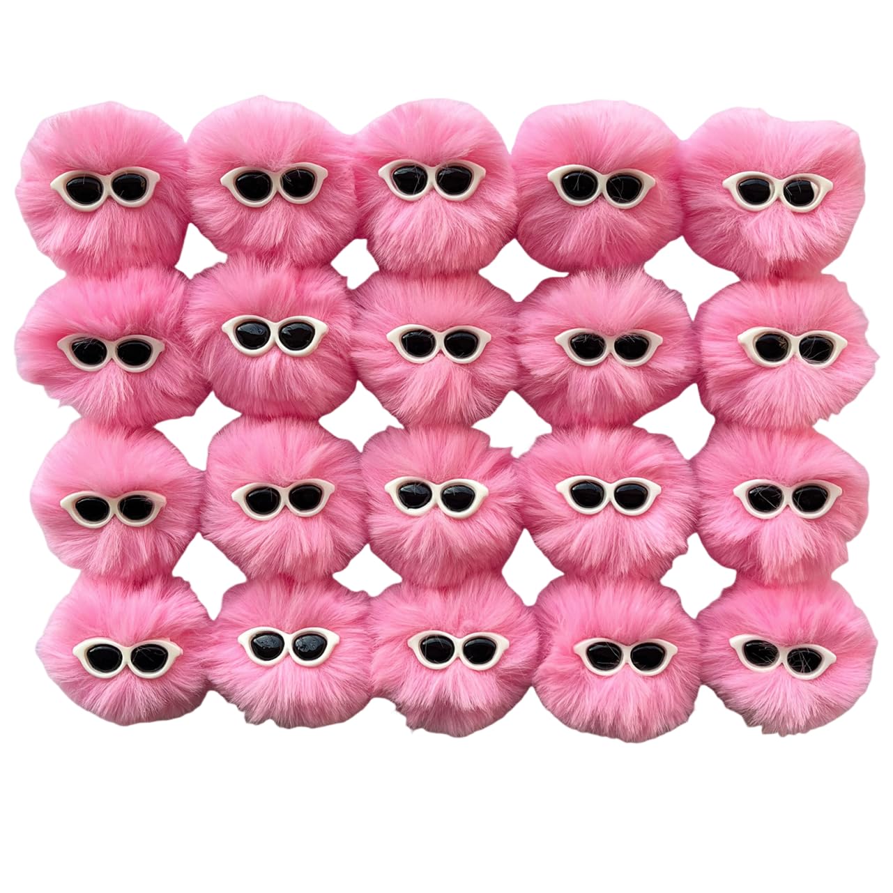 Miupoo Pom Poms with Eyeglasses for Crafts,Halloween Costume Pompoms Decorations with Googly Sunglasses, Fluffy Pom Pom Balls for Halloween Accessories with Elastic Loop,20 Pieces,2 Inches, Pink.
