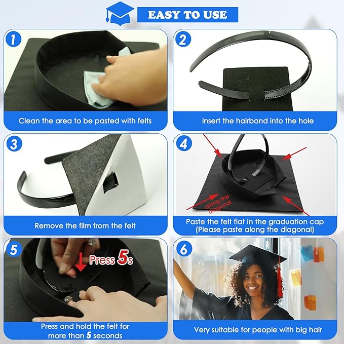 Aolamegs 2 Pcs Graduation Cap Headband, Anti-Fall Firm Hair Band Insert, Secure Grad Hat Accessory for Graduates, Students, Women (Grad Cap Not Included)