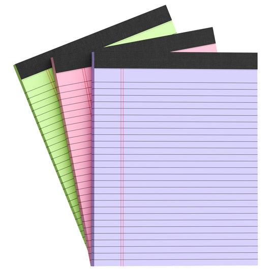 AILZFEI Colored Legal Pads 8.5 x 11 Note Pads 8.5 x 11 inch, Wide Ruled Clear Print Writing Pads 30 Sheets/Pad, 80gsm Colored Paper, Perforated Notepad with Sturdy Back (3 Pads)