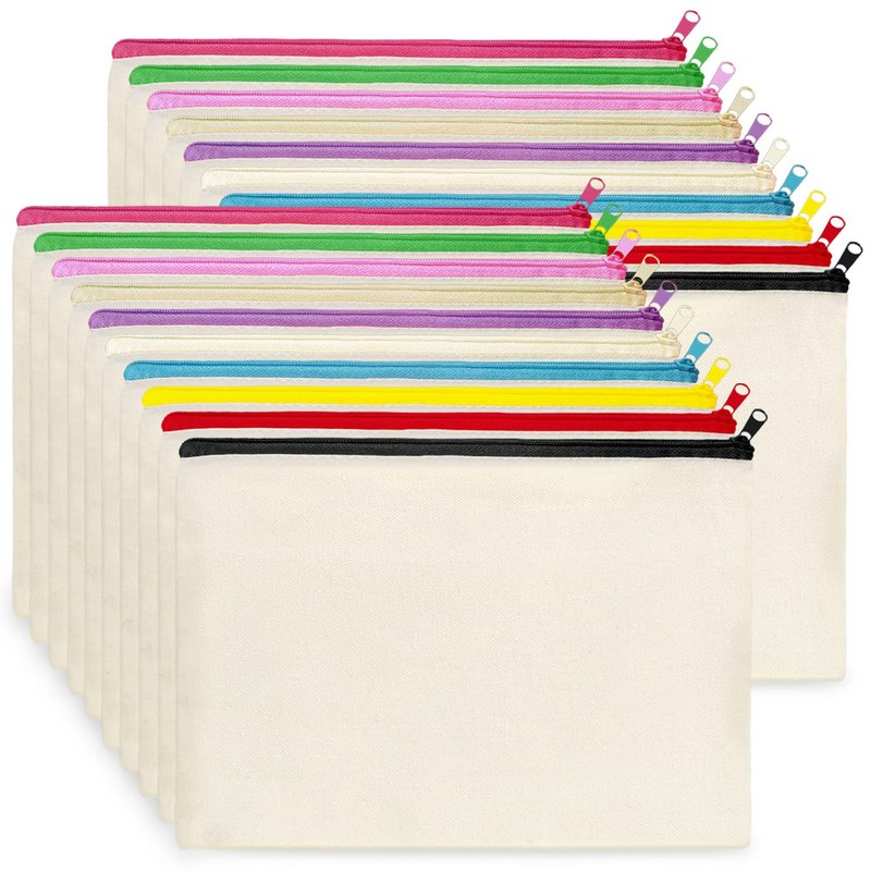 Koolmox Canvas Zipper Pouch, 40 Pack Bulk Cosmetic Bags Embroidery Bag Blank for Tie Dye, Marker, Circuit Projects, Christmas Gifts, Travel Bags for Pen Pencil Zipper Pouch.