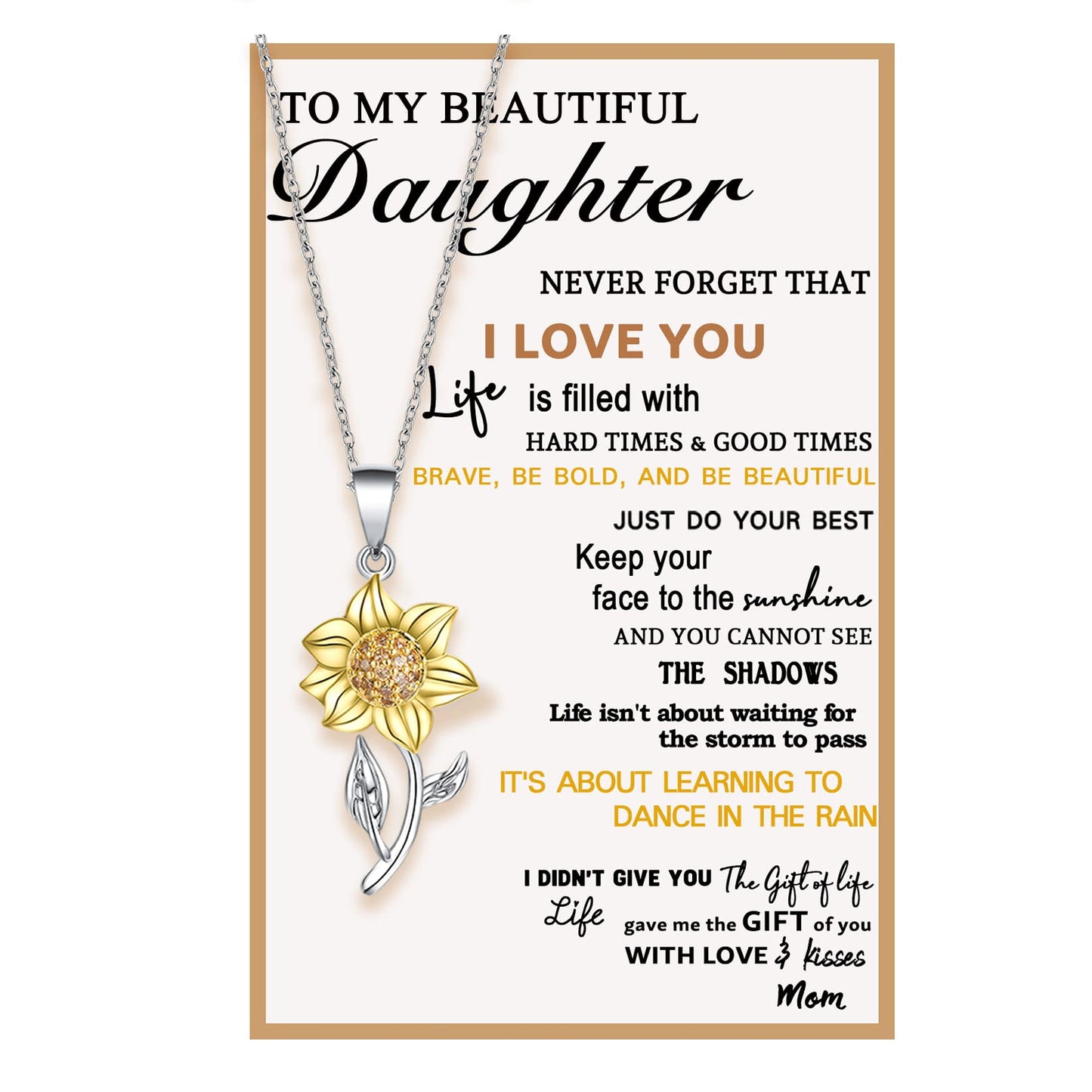 Tarsus Daughter Necklace, Daughter Gifts from Mom Mother's day Christmas Gift Sunflower Jewerly Birthday to My Daughter Valentines Necklaces for Teen