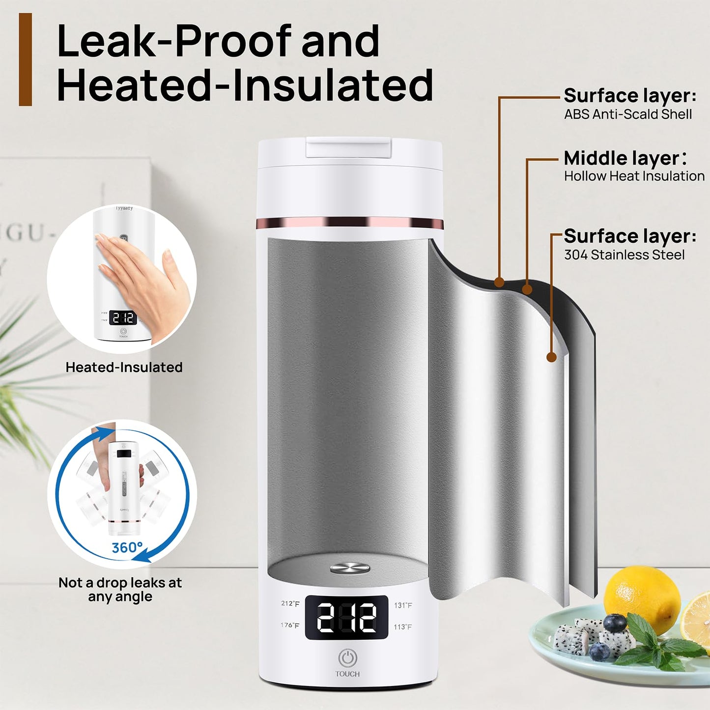 Portable Electric Kettle with Drinking Spout, Plug-in with Travel Bag, 450mL 304 Stainless Steel, 4 Preset Temp, Rapid Boiling – Home/Office/Hotel/Caravan/Dorm/Business Trip